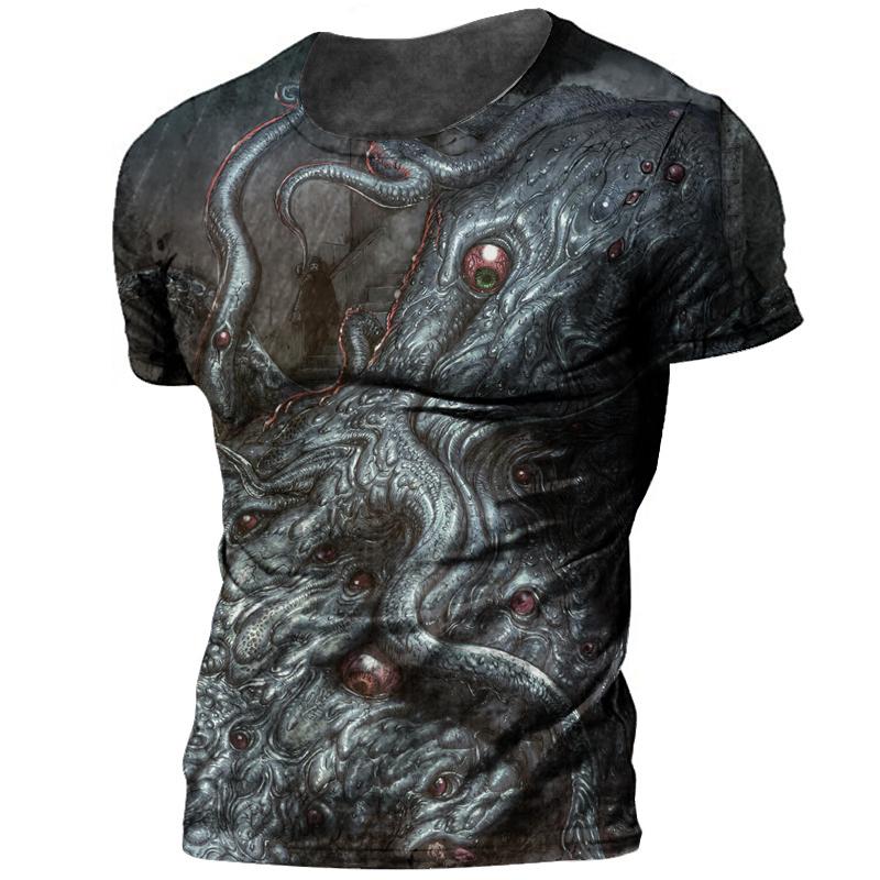 Шикарная мужская футболка Cthulhu Myth с 3D принтом Terror Monster, большой топ с круглым вырезом, летняя модная повседневная Повседневная дышащая ткань