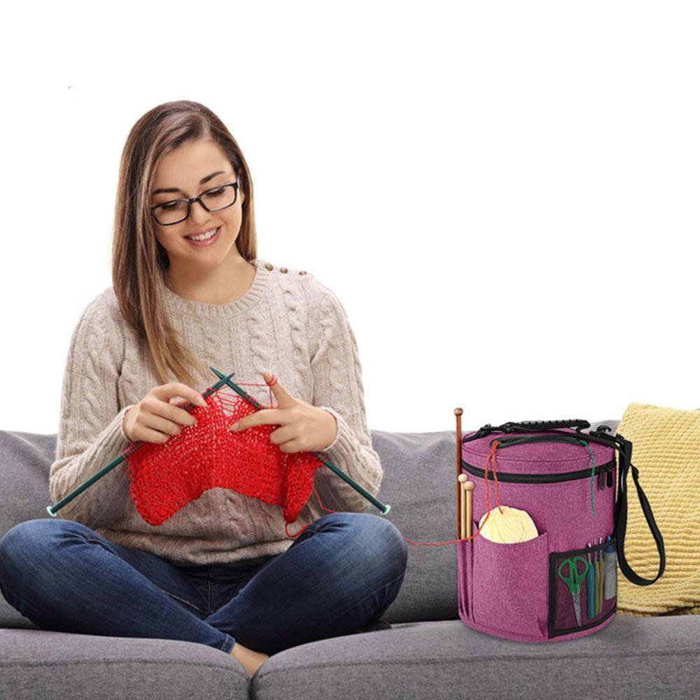 Круглая сумка для вязания крючком из пряжи своими руками, большая вместимость, органайзер для спиц, домашнее хранение