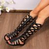 Women Summer Cool Boots Sexy Open Toe Cut-out Gladiator Flat Fashion Rome Back Zipper Street Style Sandals Shoes
