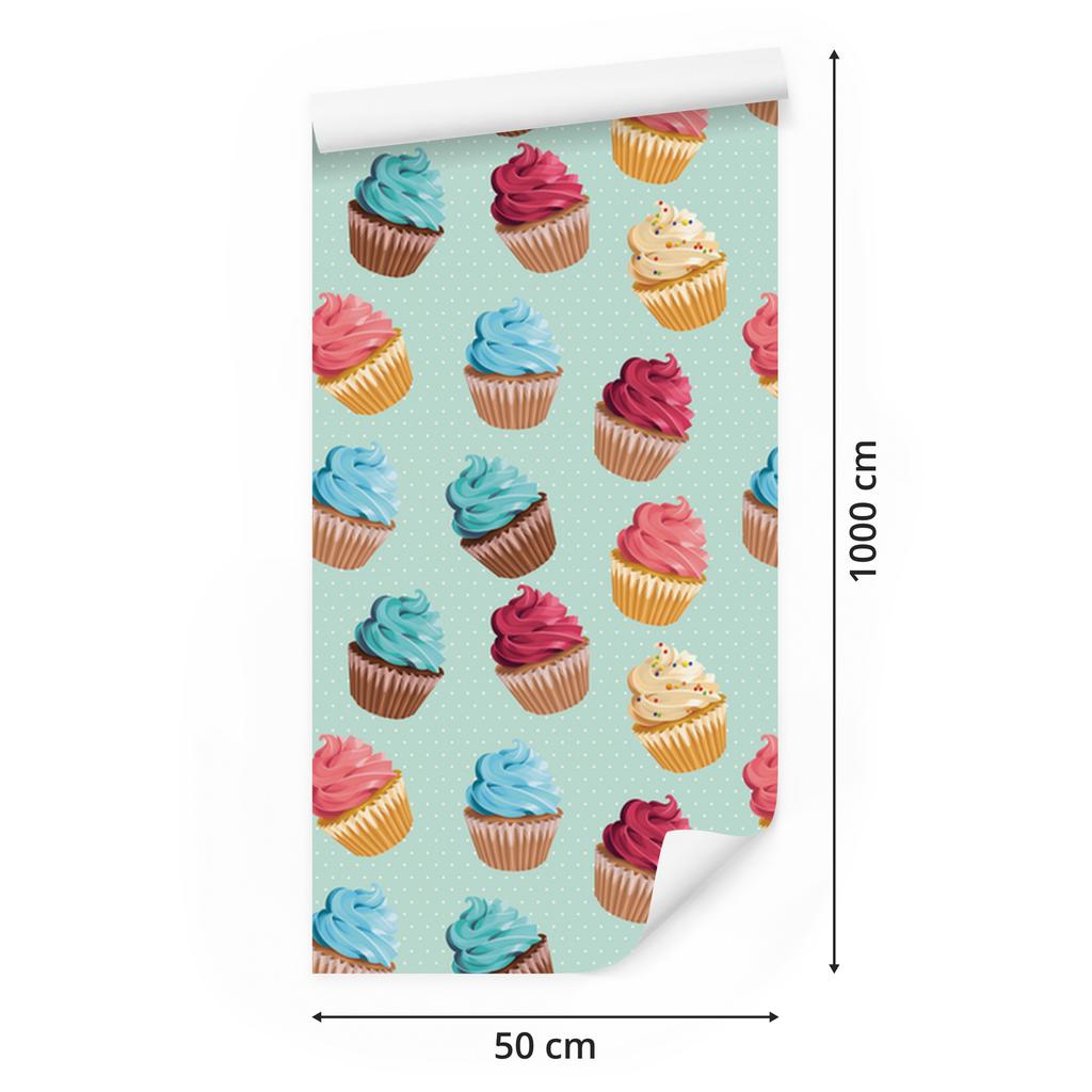 Retro wallpaper colorful cupcakes for the background of the living room and bedroom 50x1000