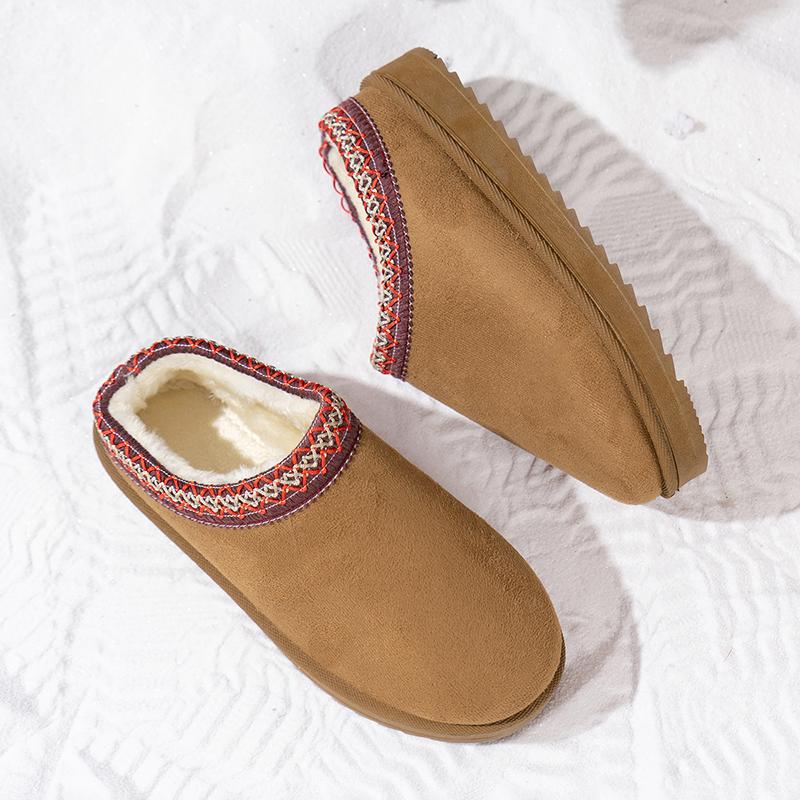 Women Snow Boots for Warm Suede Leather Boots Autumn Winter Slip On Platform Boats Close Toe Hair Half Slipper Cotton Shoes