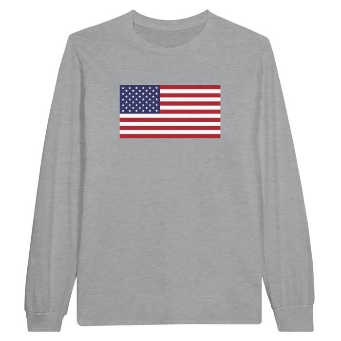 T-shirt à manches longues - PIXELFORMA - Drapeau des États-Unis - 100% coton - Manches longues - Confort optimal