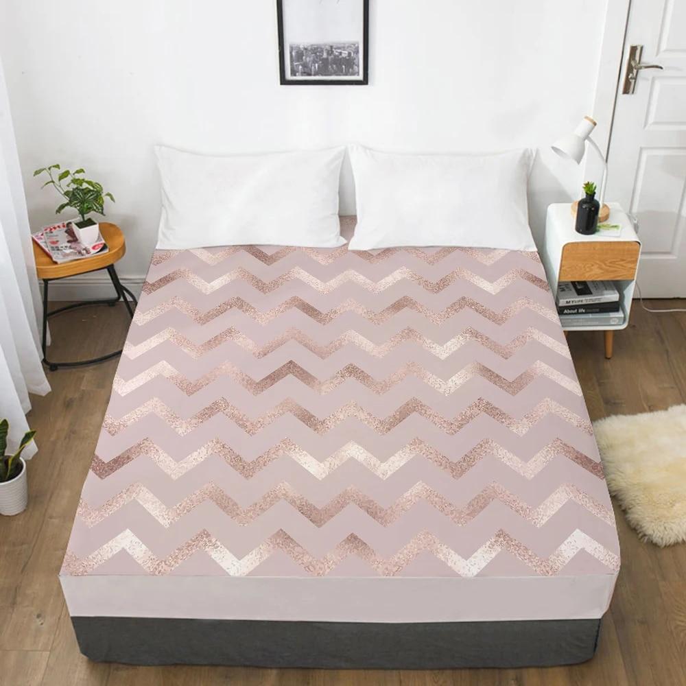 Mattress Cover Fitted Sheets With Elastic Band Bedsheet Bed Sheet Linens 160X200/200X220CM Size 3D Printed Pink Geometry