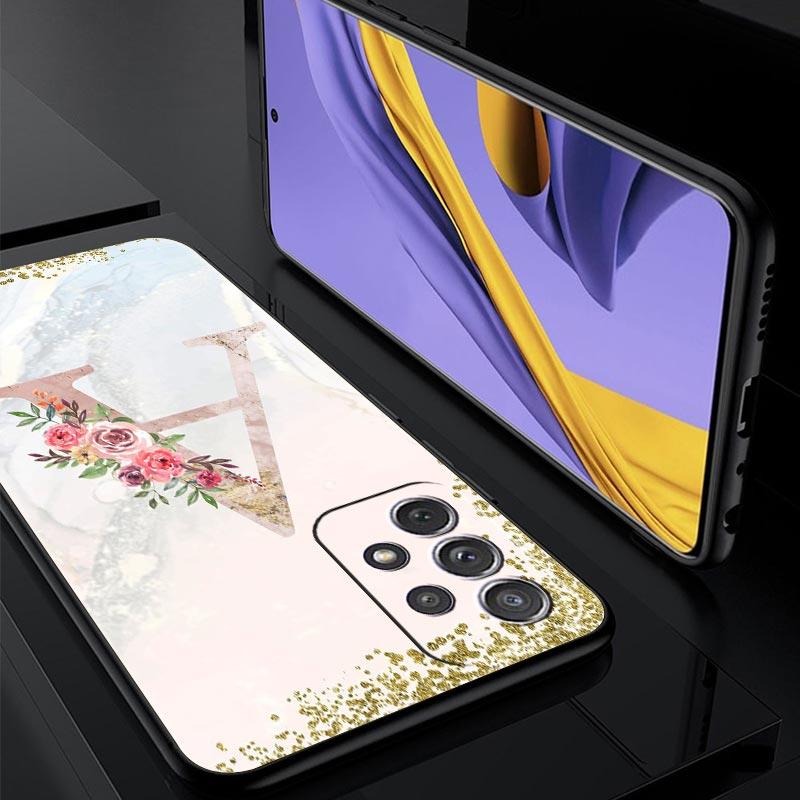 Цветы Буква Чехол для телефона для Samsung Galaxy A17 A07 A55 A35 A25 A15 A05s A33 5G A31 A23 A21s A13 A41 A73 A53 A51 A71 A03s Обложка