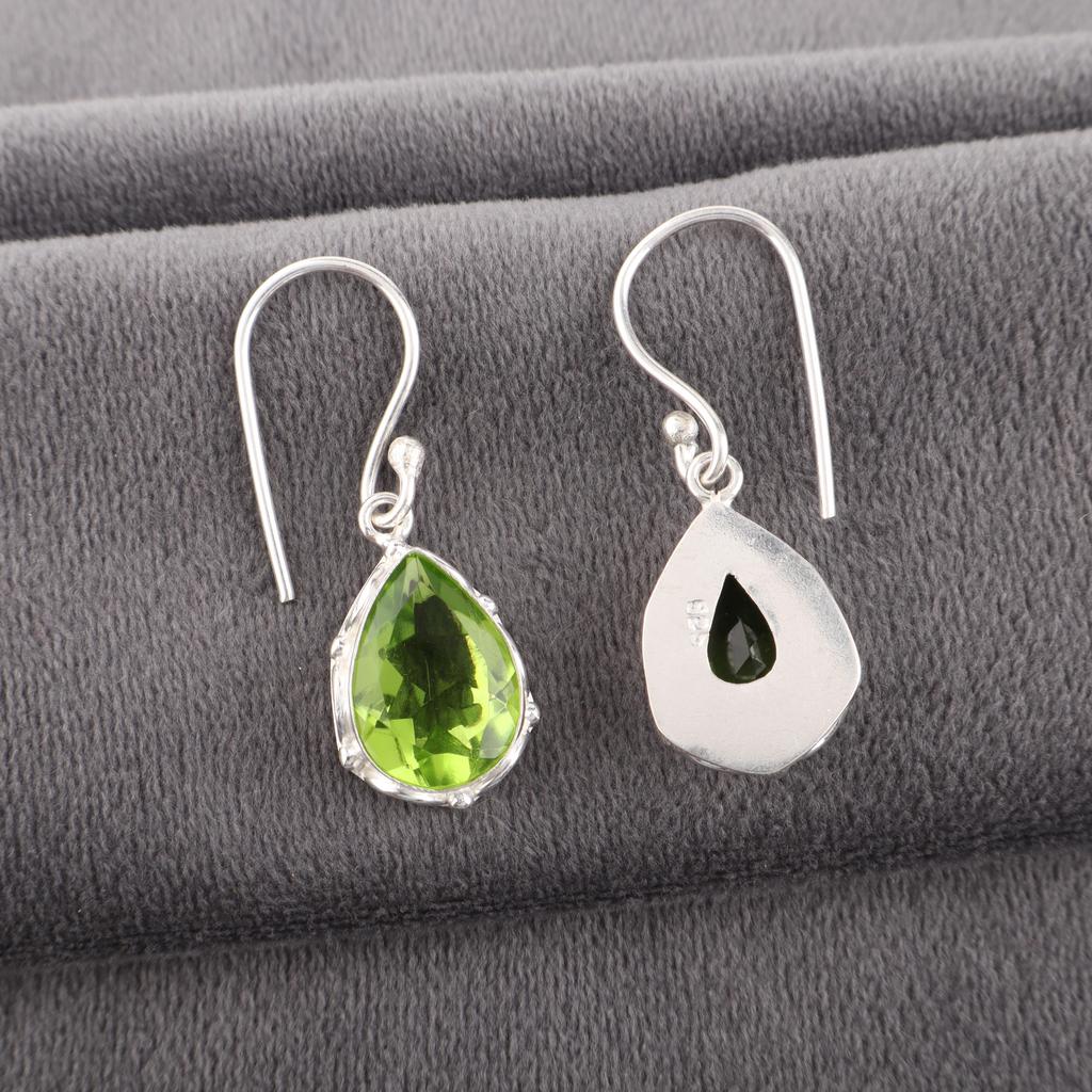 Peridot Earrings, Handmade Gemstone Earrings, 925 Solid Sterling Silver Earrings Dainty Jewelry, For Engagement Gift