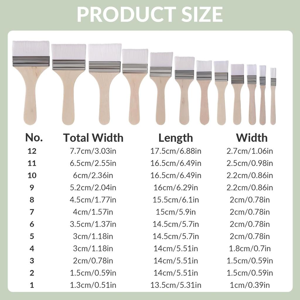 12 шт художественные кисти разных размеров, белые нейлоновые кисти для рисования с деревянными ручками для акриловых масляных красок, лаков, акварельных красок