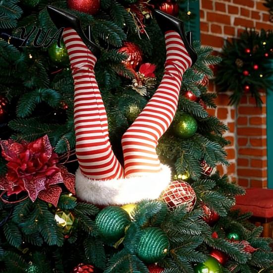 Stuffed Elf Legs for Trees Christmas Swinging Leg Ornament, Electric Hanging Santa Tree, Home Decor Gifts Fluffy Funny Tree Topper with Clip, Holiday