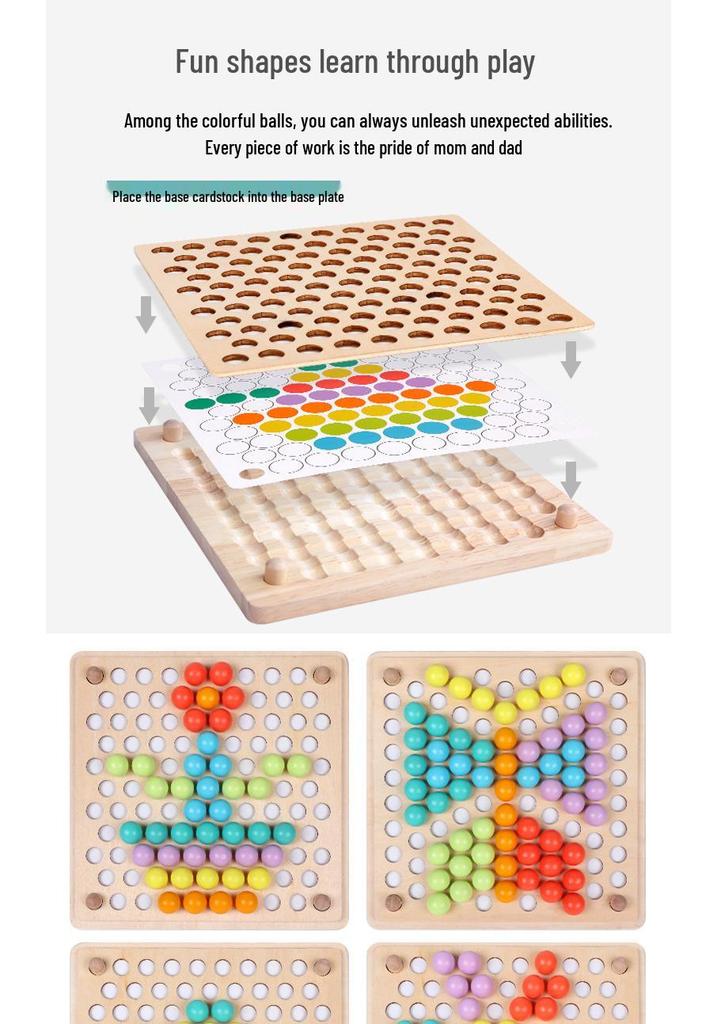 Wooden Children's Bead Puzzle Game Tweezers - Fun Hand-Eye Coordination Toy for Early Education