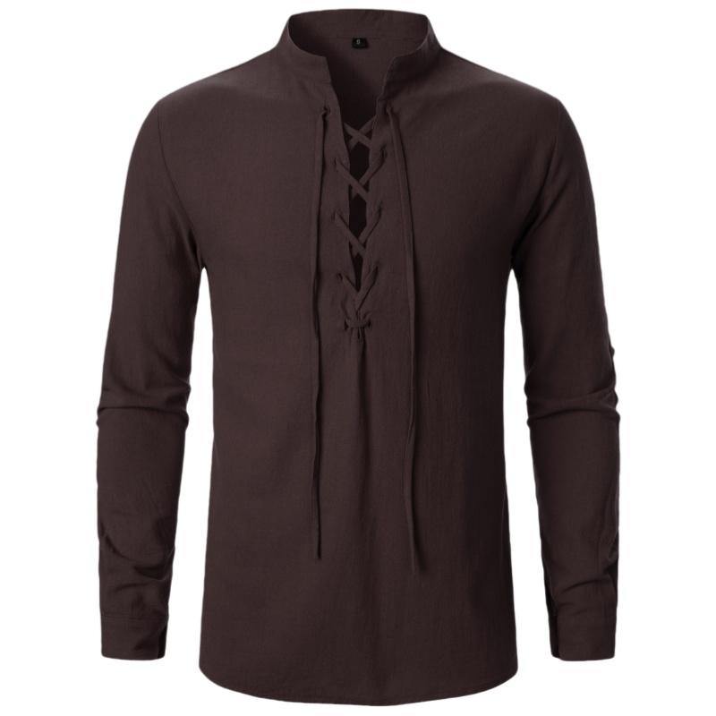 Men's Renaissance Shirt Pirate Medieval Viking top Cotton Linen Shirts Men Long Sleeved Halloween Costume