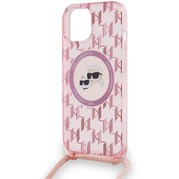 Karl Lagerfeld Klhmp15Shckcklcp Iphone 15 / 14 / 13  6.1 Różowy/Pink Hardcase Iml Crossbody Monogram Karl & Choupette Head Magsafe