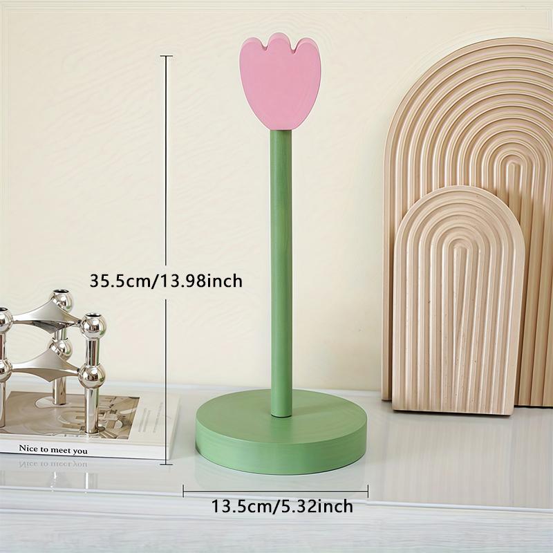 Wooden Tulip Flower Paper Towel Holder Stand Vertical Kitchen Roll Bathroom Tissue Storage Organizer Countertop Desk Decor