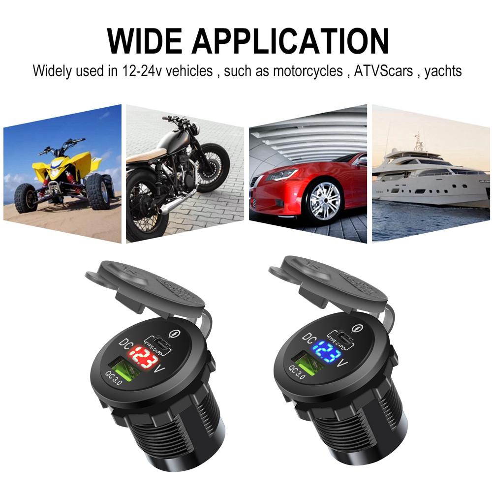 USB-разъем для зарядного устройства, адаптер питания Pd Type C Qc 3,0, водонепроницаемый двойной USB-порт, быстрая зарядка для автомобиля, лодки, внедорожника, седана, внедорожника