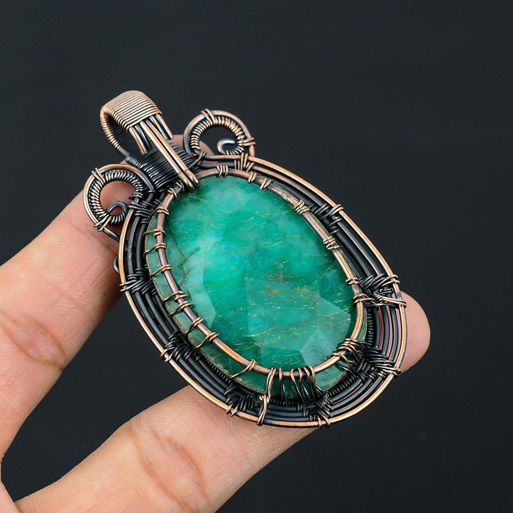 Созданное в лаборатории Древо жизни Изумрудный драгоценный камень Чистая медная проволока Обернутая подвеска ручной работы Ювелирные изделия для подарка