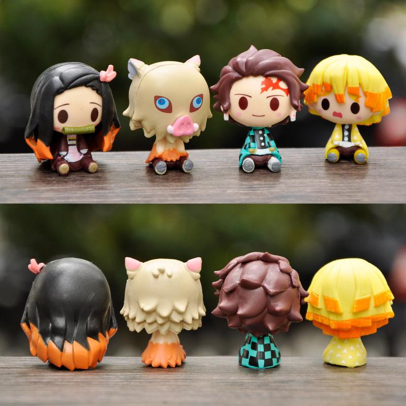 4Pcsset Q Version Demon Slayer Sitting Ghost Doll 4Cm Tanjiro Nidouzi Inosuke Zenizu Figure Action Figure Movie Model Toys***