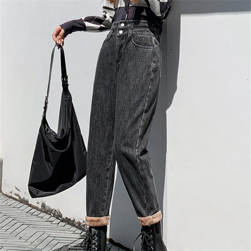 Winter New Fashion Vintage Korean Stytle Womens Jeans High Waist Denim Trousers High Street Harajuku Loose Leisure Straight Pant