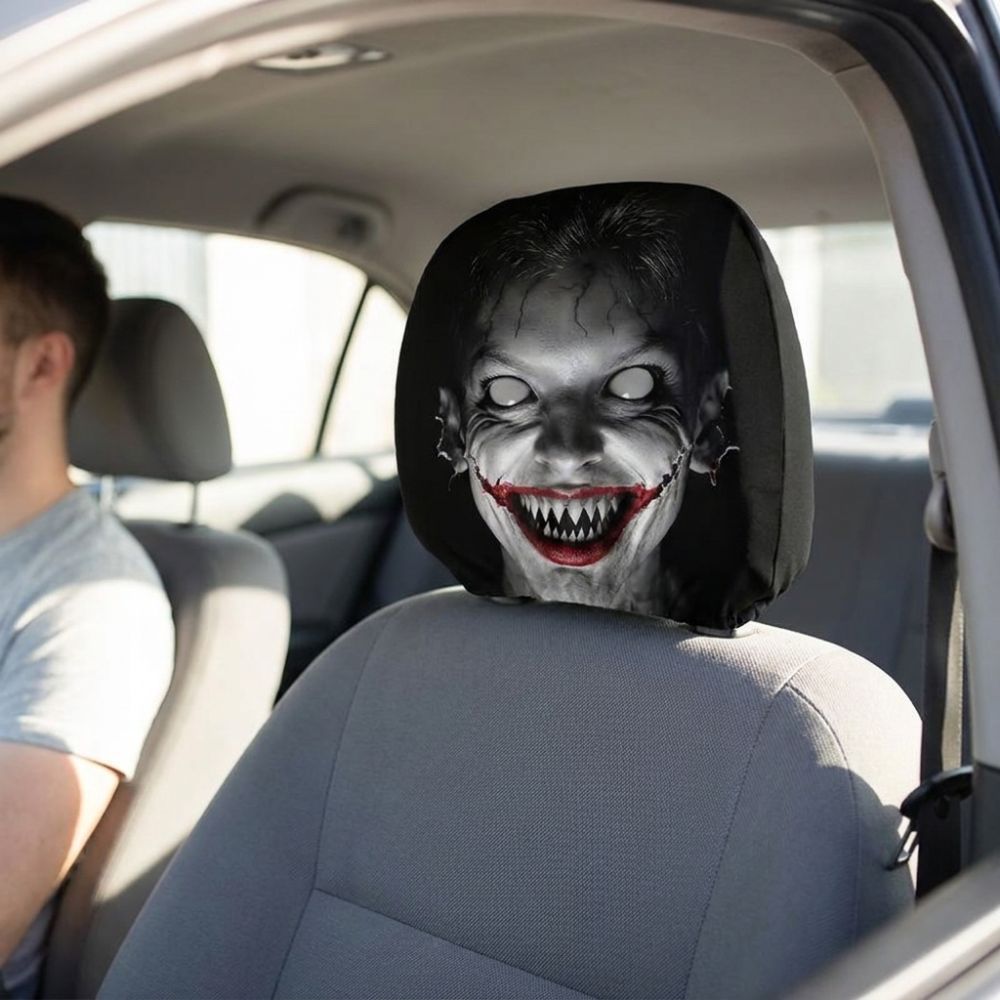 2Pcs Polyester Car Scary Ghost Face Decor Cover Car Interior Decoration