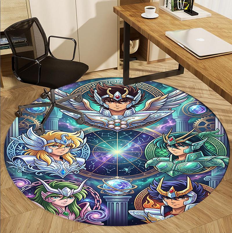 Saint Seiya Pattern Round Rug, Indoor/Outdoor Mat, for Picnic, Gameroom, Bedroom, Office, Living Room, Home Decor Carpet, Birthday Gift