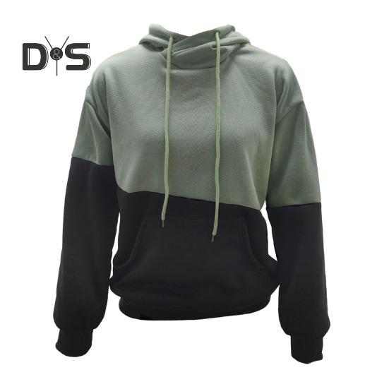 Женская толстовка с капюшоном на осень-зиму с цветными блоками, завязками на шнурке, длинными рукавами, эластичными манжетами и подолом, большим карманом, плотный спортивный топ для фитнеса