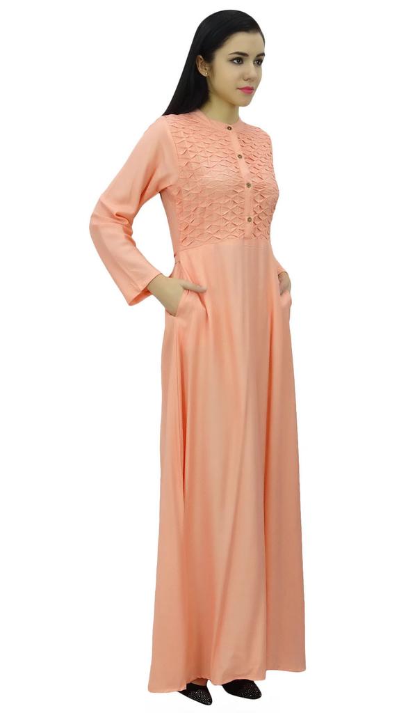 Bimba Женское платье-джильбаб с воротником-стойкой и карманами, длинный рукав