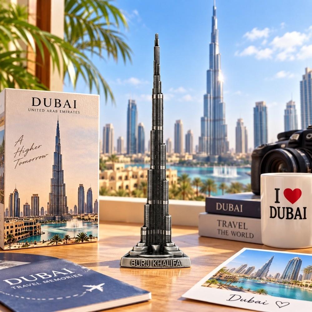 1pcs Miniature Size Dubai Landmark Building Model 8.66in Height Metal Tower Statue Home Decoration