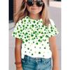 Модный простой свежий узор с четырьмя листами клевера для девочек с круглым вырезом и короткими рукавами