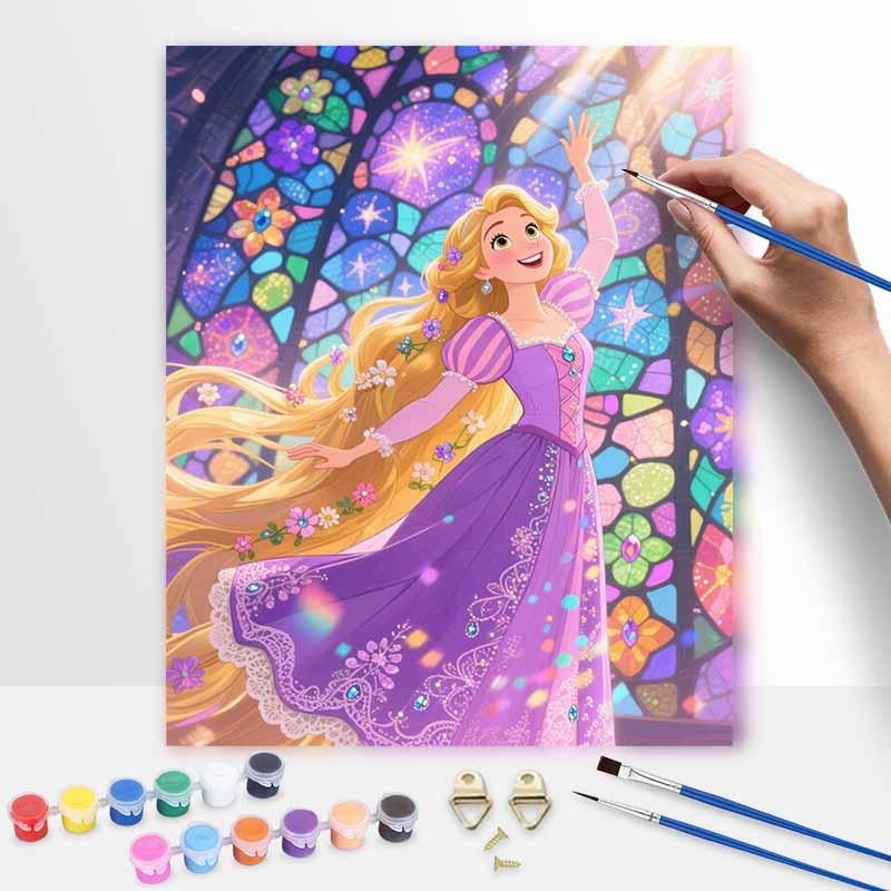 Disney Принцесса длинные волосы фиолетовое платье масляная живопись ручная роспись раскраска ручная работа DIY домашний декор подарок