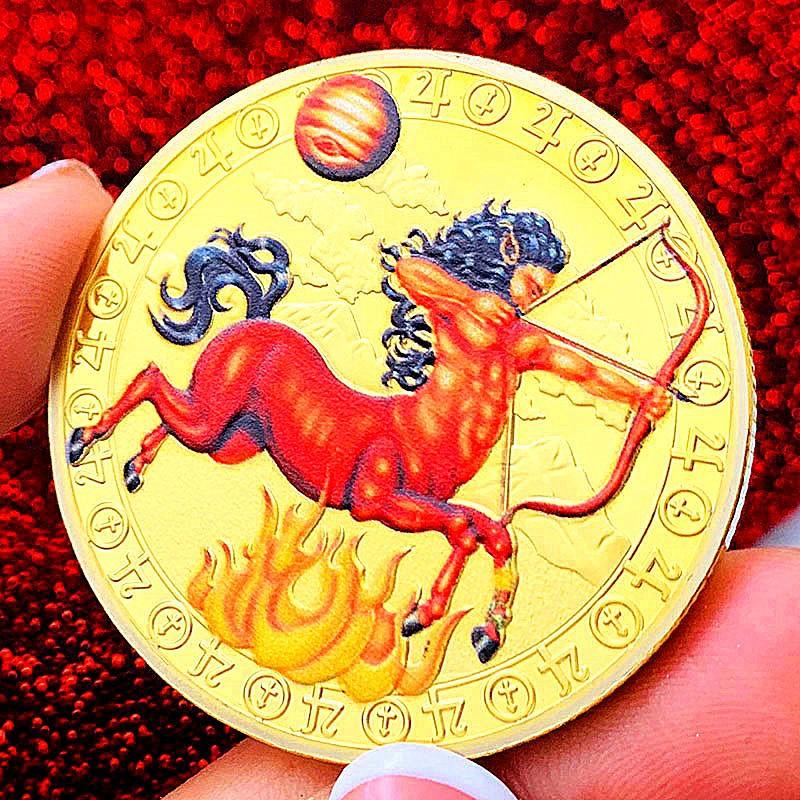 Twelve zodiac signs, color printing, Scorpio, gold-plated color printing commemorative medal, Gemini of love, decorative gold coin, Libra coin