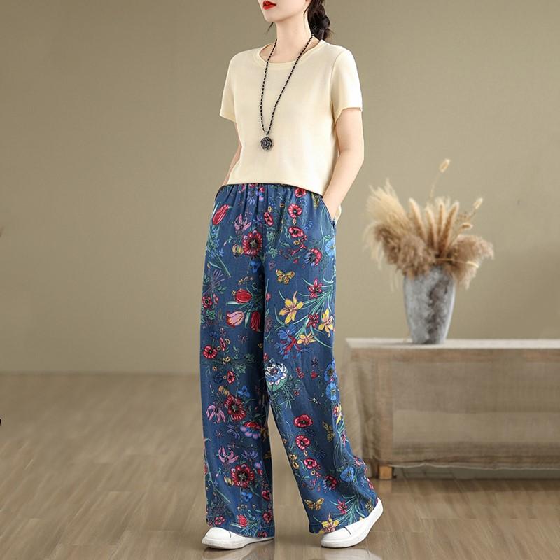 Большие размеры Тонкие Винтажные цветочные высокая талия повседневные свободные Женские летние джинсы джинсовые широкие брюки
