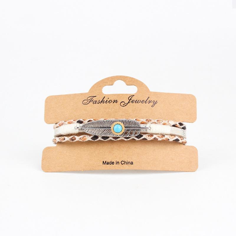 Браслет Оригинальный браслет из перьев ручной работы, горячая распродажа, многослойный браслет, трансграничный браслет, кожаный браслет