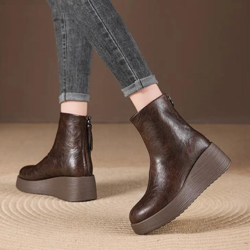Fashion Platform Women High Heels Ankle Boots Fashion Wedges Winter Shoes 2025 Leather Casual Short Boots New Designer Zapatillas Mujer