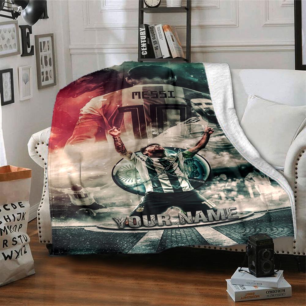 Football Messi Customize Text Blanket Lightweight Customizable Blanket Comfortable Versatile for Seaside Home Decor Livingroom Nap All-Season Use