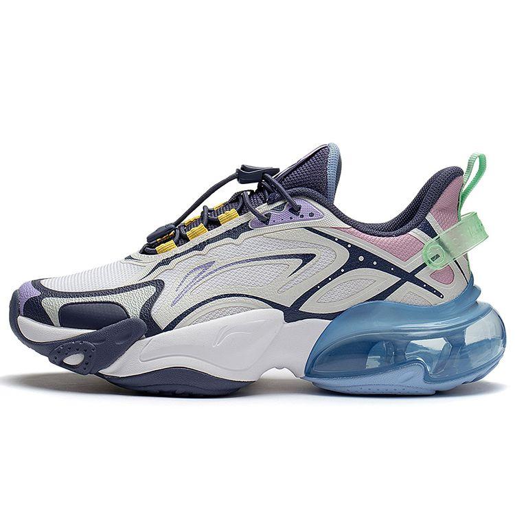 Li Ning Youth Childrens Round Air - Nebula Comfortable Wear-Resistant Shock Absorbing Casual Shoes Kids Casual Shoes White Blue YKCT008-4