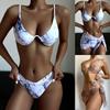 Women's Tie-dye Printed Cross-tie Chiffon Three-piece Sexy Split Bikini Swimsuit