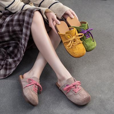 Модные GKTINOO 2,5 см Этнические Замшевые Натуральная Кожа Модные Шлепанцы Летние Удобные С Круглым Носком Женские Балетки Повседневные Слипоны