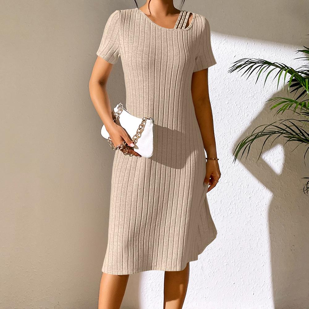 Однотонное Сексуальное Тренд Разрез Приталенное Обтягивающее Бедра Платье с Коротким Рукавом Мода для Женщин Платье