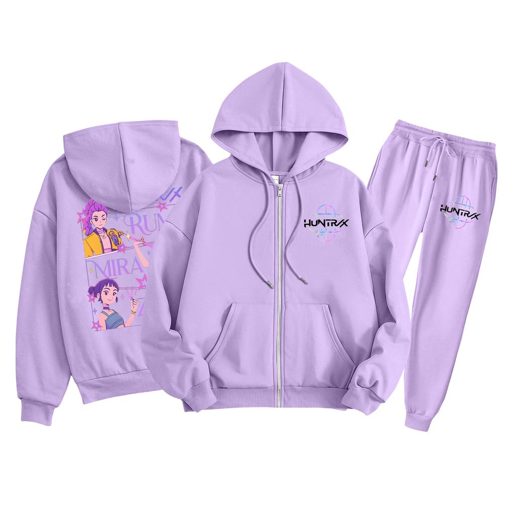 Детская мода Толстовка с длинным рукавом, на молнии, с капюшоном, спортивные штаны с принтом, комплект толстовки с карманами