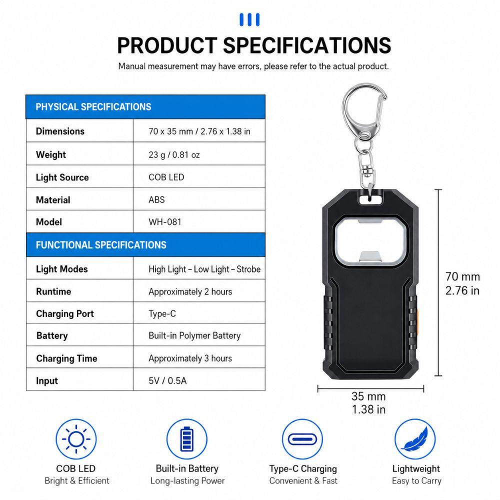 USB Rechargeable Working Light LED COB Emergency Lantern Keychain Flashlight Outdoor