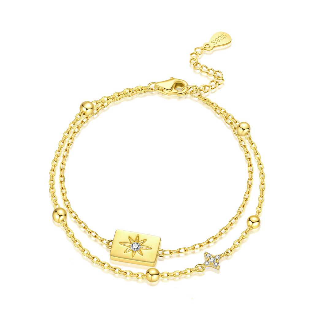 New 925 Silver Rose Gold Double-layer Heart Bracelet Chain Link Women Bracelet Birthday Festival Jewelry Gifts