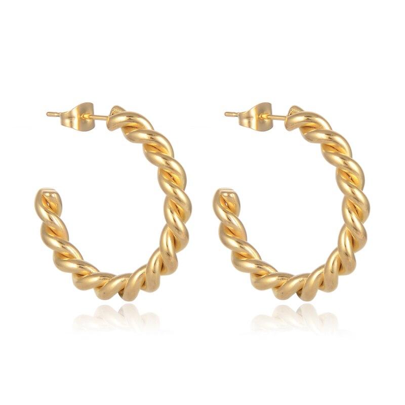 Модные стильные витые серьги-кольца из нержавеющей стали, минималистичные кованые серьги-кольца, потрясающие серьги в уличном стиле