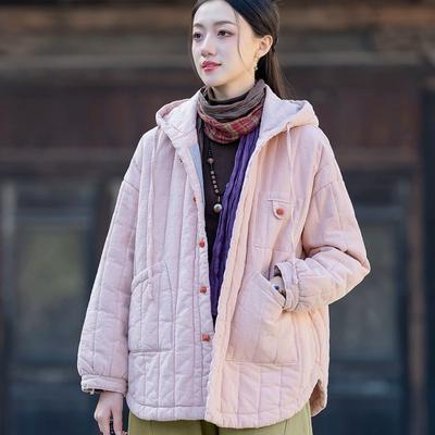 Зимняя женская куртка в китайском стиле из рами, стеганая, стеганая, с вертикальной стежкой, на подкладке, свободная, повседневная, с капюшоном, теплая