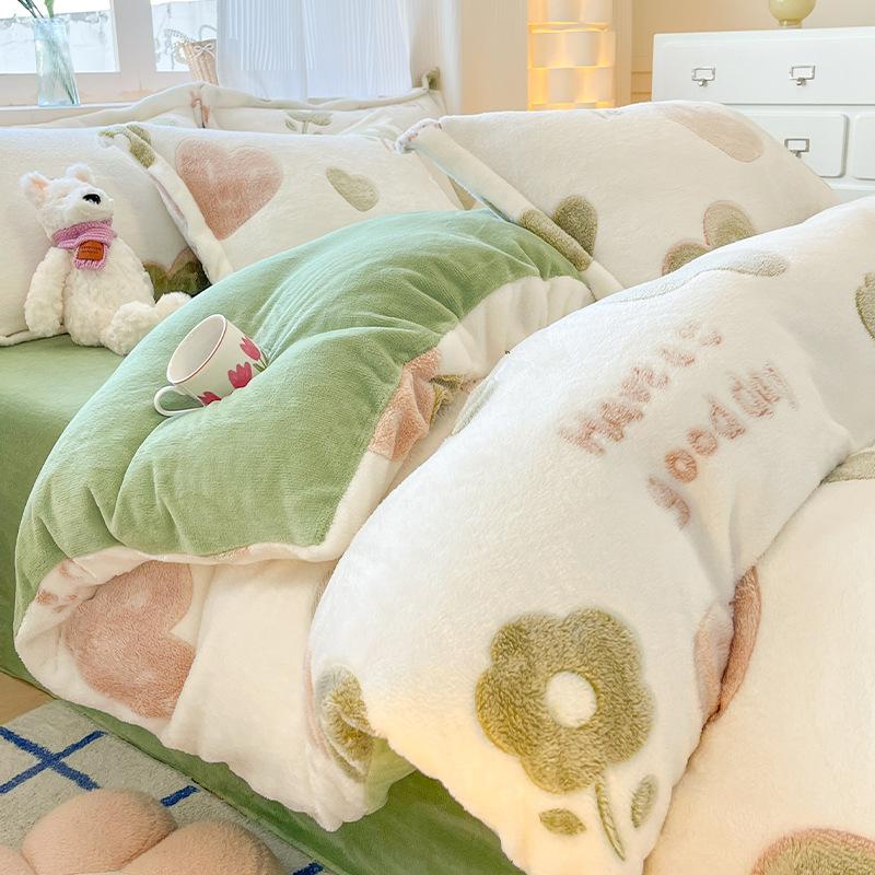 Snowflake Velvet Four-piece Quilt Set Milk Velvet Four-piece Double Quilt Sheet Bed Sheet Machine Washable