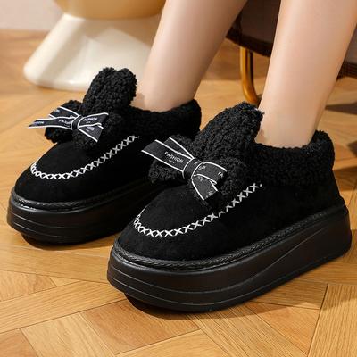 Хлопковые тапочки на толстой подошве на высоком каблуке женские домашние милые тапочки с кроликом зимние бархатные теплые нескользящие с увеличением