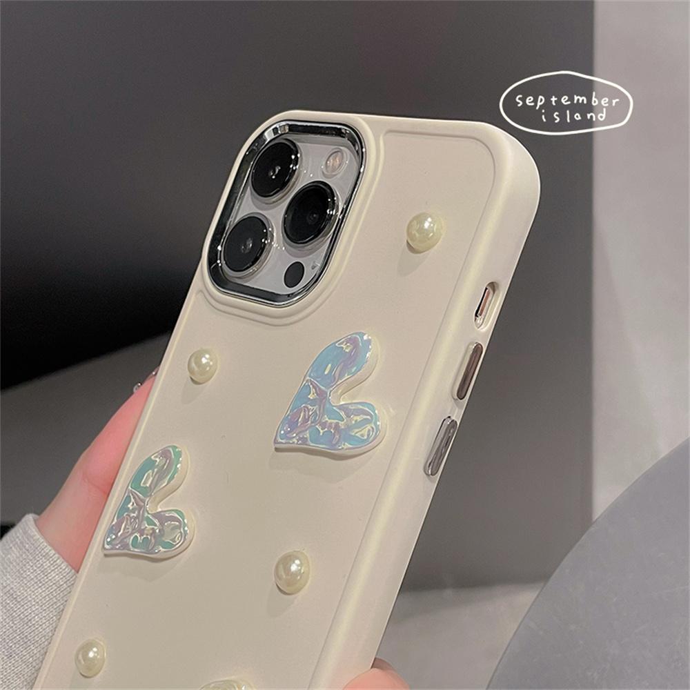 Ins Корейский 3d Laser Love Heart Pearl Мягкий чехол для телефона для Iphone 14 12 11 13 Pro Max Xr X Xs Max Защитная задняя крышка с покрытием