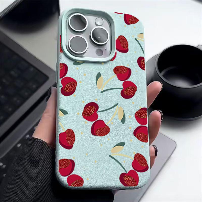 Красный вишневый принт матовый мягкий чехол для iPhone 16 Pro Max 15 14 Pro 13 12 11 ударопрочный TPU кожа текстура тонкий чехол для телефона