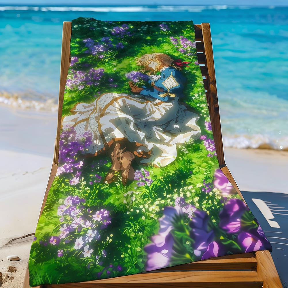 Аниме V-Violet E-Evergarden Полотенце Спортивное Быстросохнущее Туристическое Кемпинговое Снаряжение Песозащитное Мягкое Легкое Большое Пляжное Полотенце