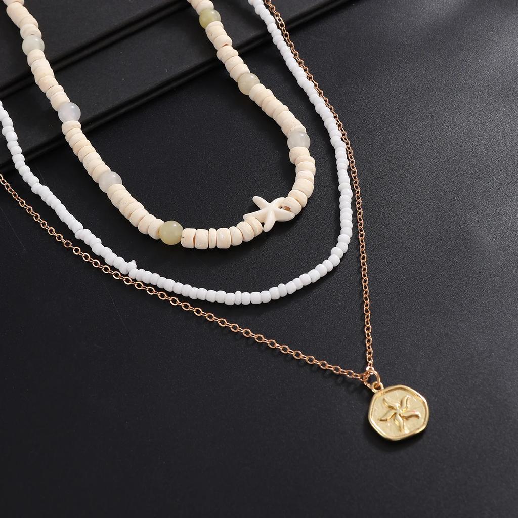 New 1Pcs/Set Vintage Coconut Husk Rice Beads Choker Necklace for Men Punk Gold Color Rounds Metal Pendant Chain Jewelry New