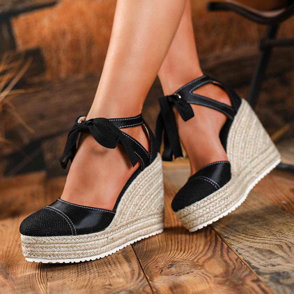Women'S Color Block Round Toe Espadrille Wedge Sandals Comfortable And Studded Sandals For Women Heels Hot Sandals For Women