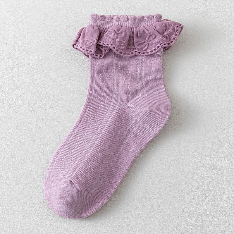 Kids Girl Sock Princess Ruffle Solid Color Calf Sock for Baby Girl Spring Autumn Cotton Soft Frilly Children Girl Sock Clothes