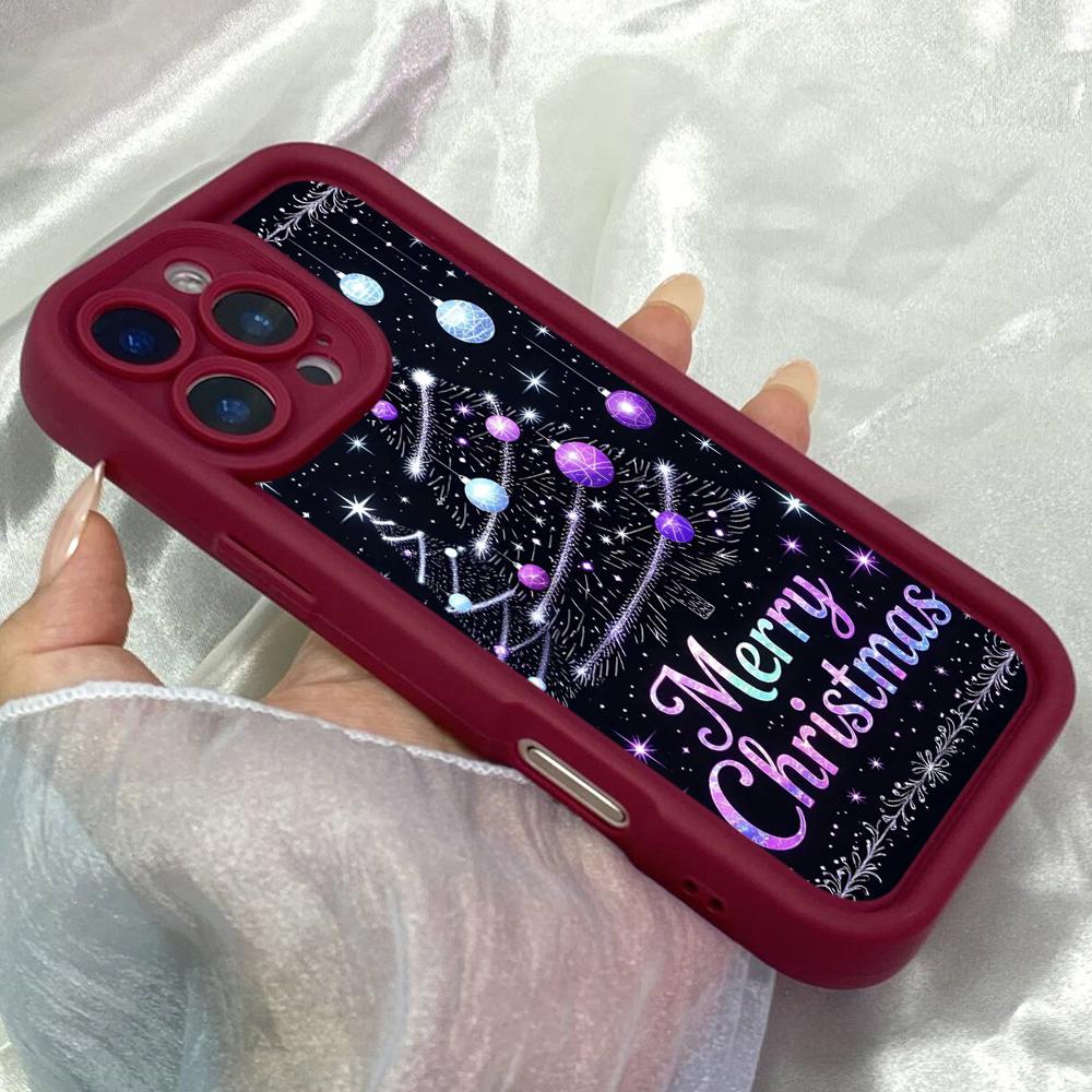 JT346 Веселая Рождественская Елка для iPhone 17 16 15 14 13 Pro Max Samsung S26 S25 Ultra A17 A07 A56 Xiaomi 15T Redmi 15c Note 14 13 12 11 Мягкий Чехол