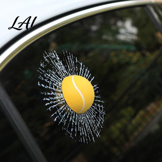Decorative Sticker for Garage Doors 3D Tennis Ball Car Sticker Realistic Broken Glass Window Decal Removable Funny PVC Crack Pattern Adhesive
